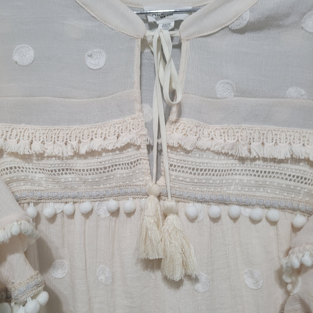 Allison New York Boho Tunic Dress Pom Pom polka dots tassels and Trim - Picture 6 of 15